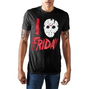Halloween I Love Friday Jason Voorhees Mask Distressed Graphic T-Shirt Small